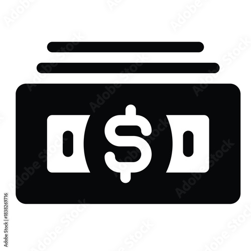 Solid money icon for cash, finance, currency, and payment.