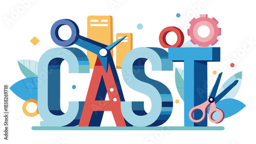 colorful cast typography with scissors and tools