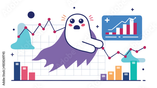 ghost in business graph with rising chart and spooky theme