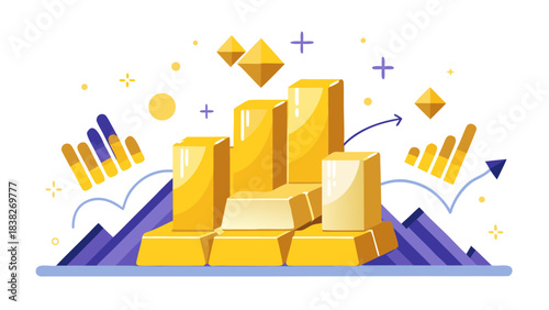 gold bars and cryptocurrency symbols rising, wealth and finance concept