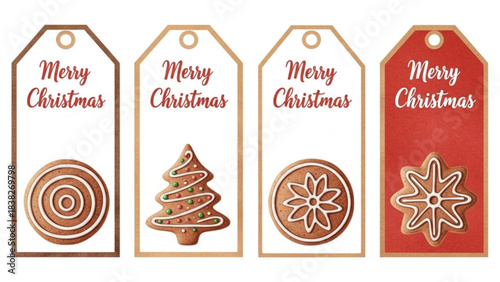Christmas Gingerbread Cookie Gift Tags with Merry Christmas Lettering, Festive Holiday Printable Label Set