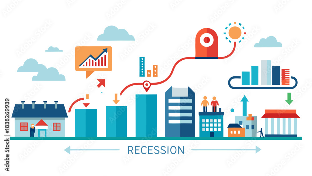 Obraz premium recession concept with cityscape and graphs
