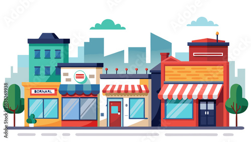 colorful city street with shops and buildings