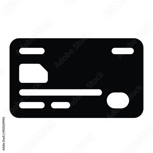 Solid debit card icon for banking, payment, withdraw, and account balance.