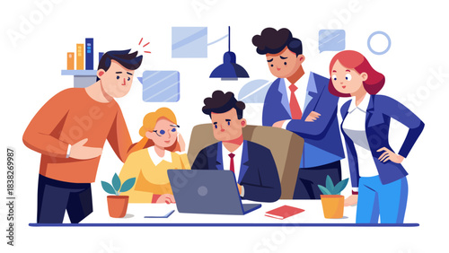 business team meeting around laptop in office