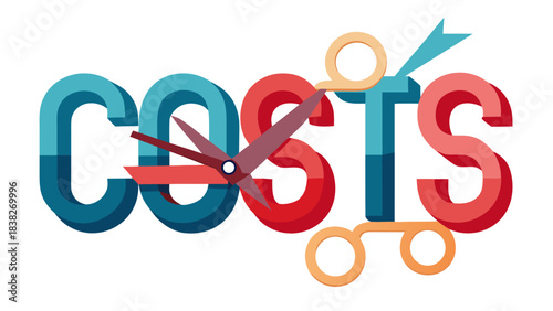 Cutting costs concept with scissors and arrow