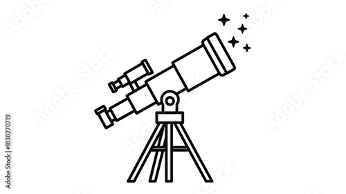 A linear drawing of a telescope on a tripod detailed silhouette