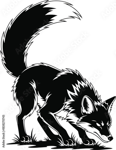 Fox sniffing silhouette wildlife vector