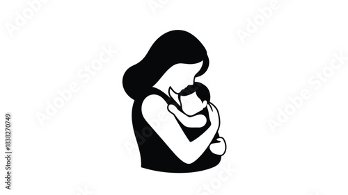 A tender moment mother and baby in a striking black silhouette