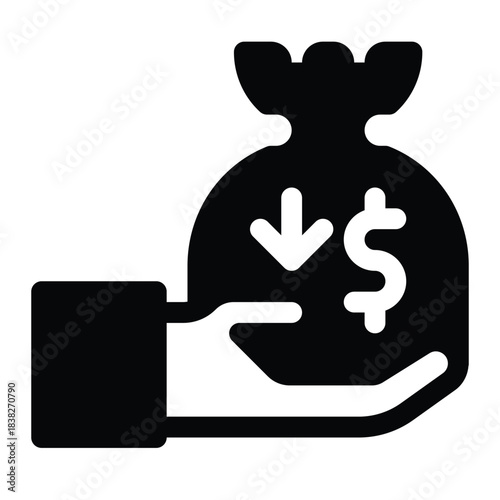 Solid debt icon for finance loan, liability, payment burden, and deficit.