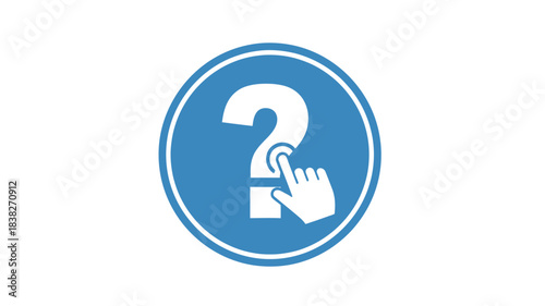 Blue sign with a question mark and hand pointer silhouette