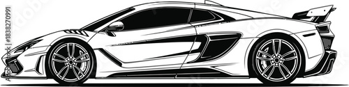 Modern sports car side view detailed vector illustration