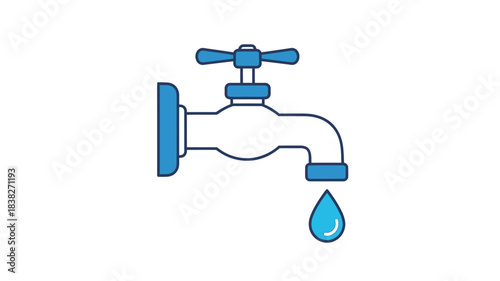 Simple blue water tap with droplet a minimalist vector silhouette