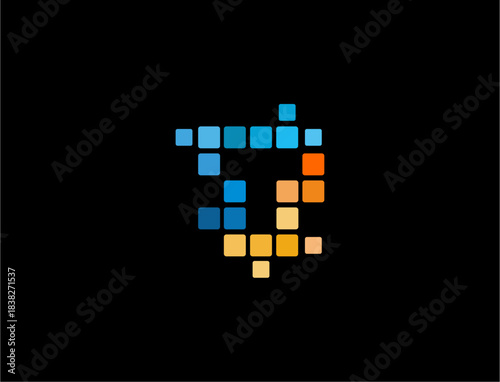 Abstract pixelated Letter T symbol on black