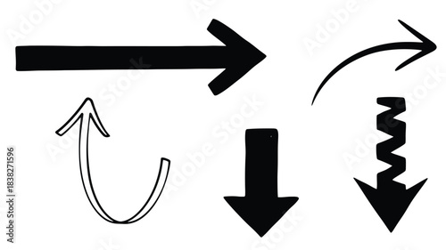 Various arrow and curve shapes in a simple black and white silhouette