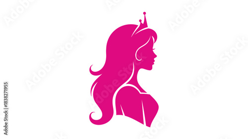 A vibrant pink profile of a woman wearing a crown silhouette