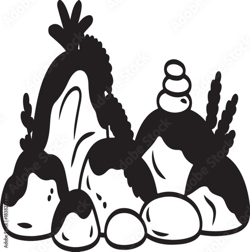 Black and white cartoon illustration of a horse silhouette with tattoo art design