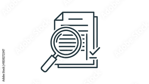 Document review with magnifying glass line art style a dark silhouette