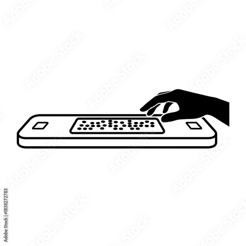 Hand interacting with modern braille display device vector illustration