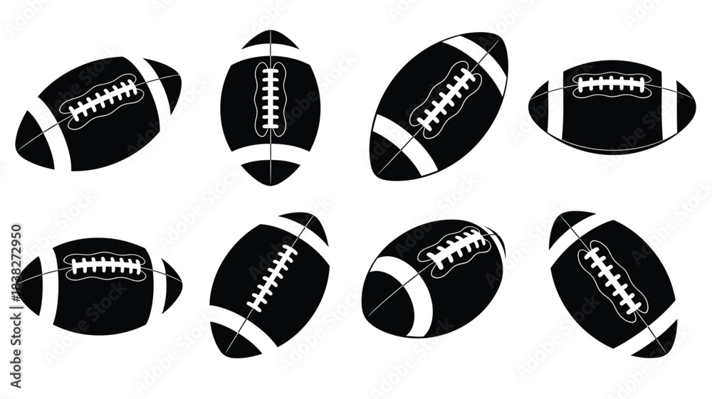 Fototapeta premium American footballs in various poses a striking black and white silhouette