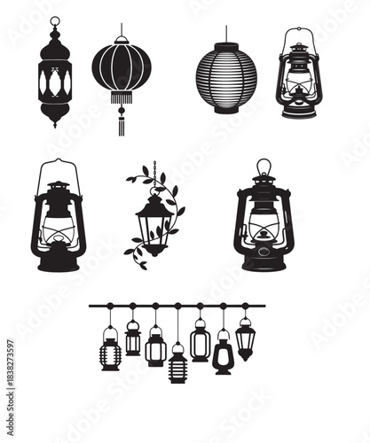 lantern icon vector set