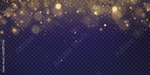 Vector magical bokeh, stars and dusty light. Soft blured bokeh and lights png. Christmas light effect on transparent background. Vector illustration isolated on png.