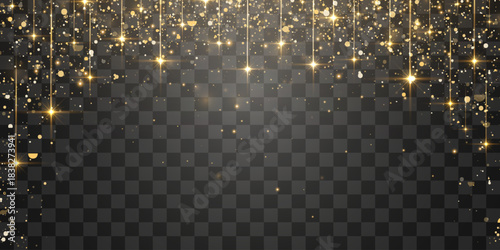 Vector magical stars and dusty light. Flying particles of light. Christmas light effect. Sparkling particles of fairy dust glow in transparent background. Vector illustration isolated on png.