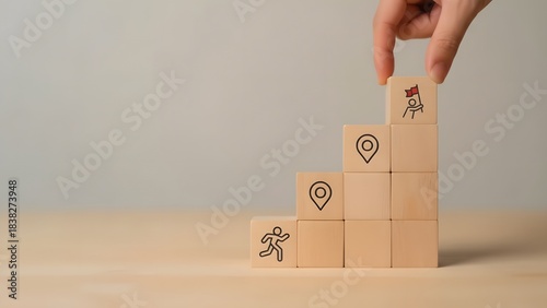 Progression of Blocks Symbolizing Growth and Achievement in a Minimalist Workspace