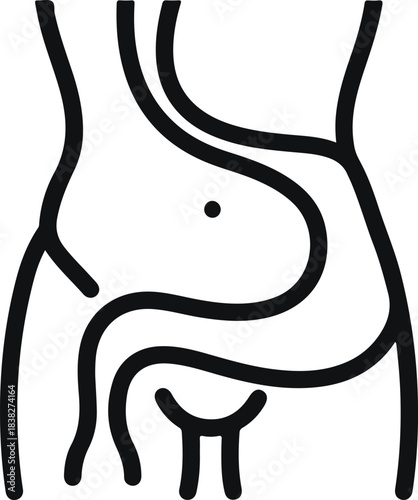 Human body torso waist belly and hip outline in minimalist line art icon