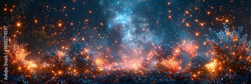 Panoramic View of a Magical Fantasy Landscape Filled with Glowing Orbs