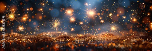 Panoramic View of Sparkling Lights and Bokeh Effect on a Dark Background