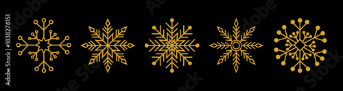 Elegant Gold Snowflake Border on Black Winter Background for Christmas cards, holiday invitations, banners, packaging, and seasonal digital designs.