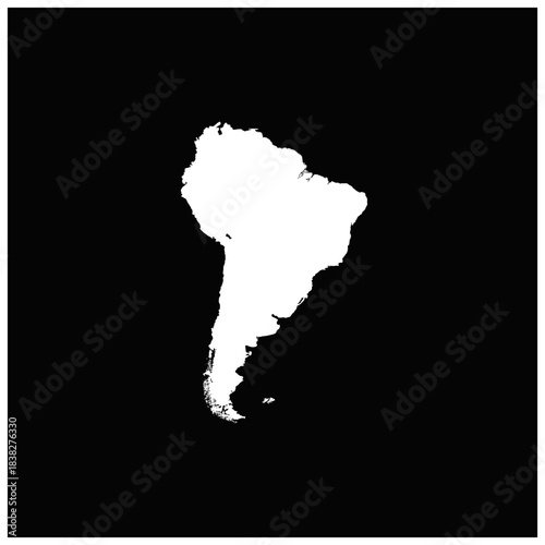 黒背景の世界の国のシルエットのアイコンより、南米（南アメリカ大陸）のアイコン。Icon of South America (South American continent) from the icons with silhouettes of countries of the world on a black background.