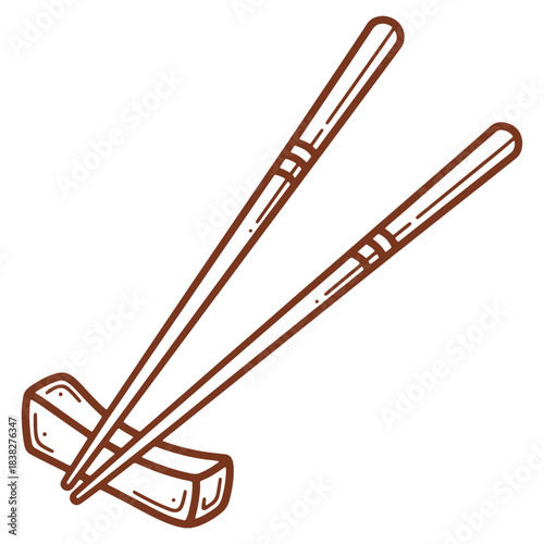 Illustration of chopsticks resting on a chopstick rest conveying a sense of culinary tradition and East Asian dining culture