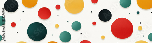 Christmas minimal pattern with colorful red green yellow circles on white background creates festive and cheerful abstract design