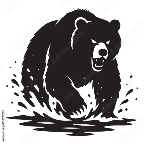 Charging bear surges forward, splashing water with raw untamed power.