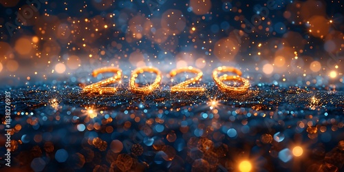 Panoramic 2026 Glowing Numbers with Bokeh Effect