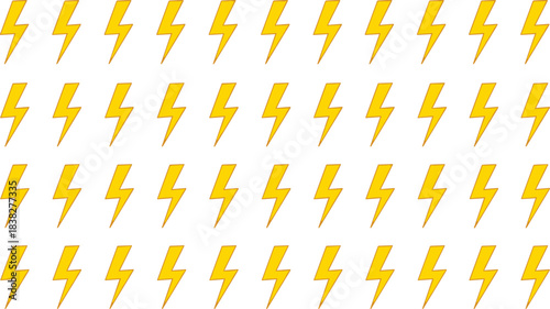 Yellow lightning bolt icons repeated pattern, electric energy symbol illustration collection set for power design, comic style graphics, thunder concepts