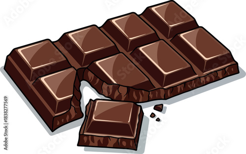 Illustration of a slightly broken chocolate bar, isolated on white background