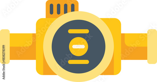 Water meter icon representing a device for measuring the volume of water passing through a pipe, with a closed valve indicating no flow