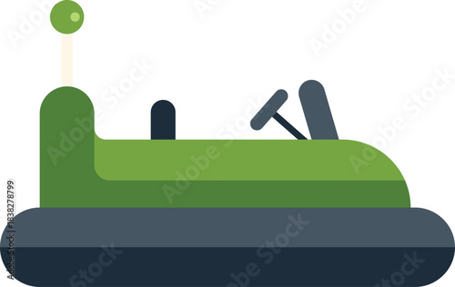 Green bumper car standing still, funfair attraction, leisure activity concept