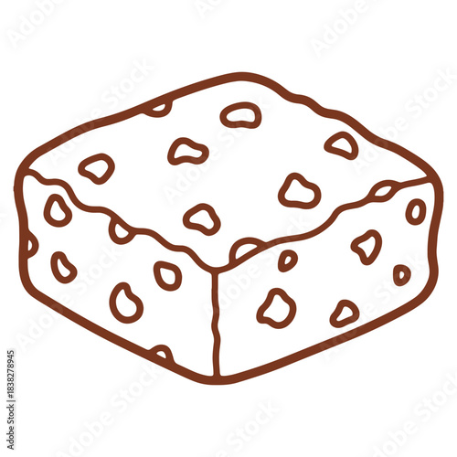 Outlined Chocolate Brownie with Crumbs for Bakery Dessert Menu or Food Illustration Projects