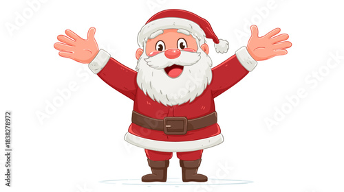 Festive cartoon Santa Claus character with a big smile and open arms, perfect for holiday greetings, Christmas designs, and winter cheer