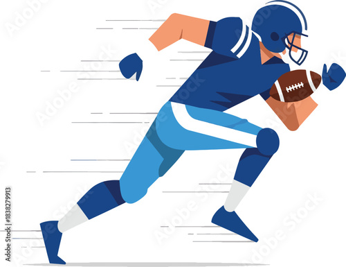American Football Player Running with Ball Dynamic Action Vector Illustration
