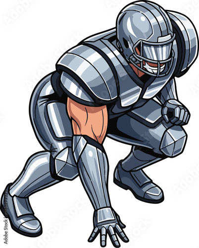 Armored American Football Player in Action Pose Ready to Tackle
