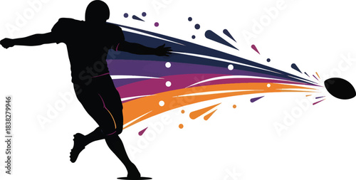Dynamic Silhouette of American Football Player Kicking Ball with Vibrant Motion Trail

