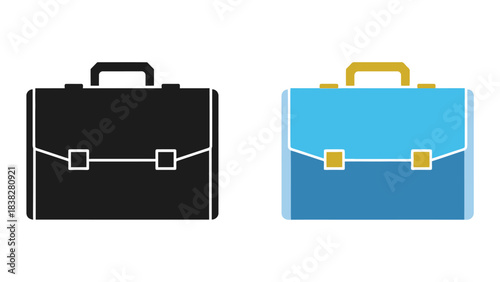 Two briefcase icons one black and one blue with orange accents showcased