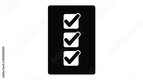 Black rectangle with three white checkmark icons stacked vertically