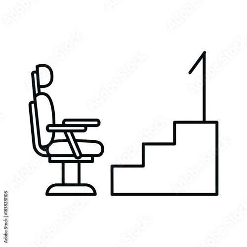 Barber chair and ranking podium icon, minimal line art vector
