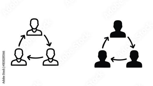 Team communication icons, outline and solid collaboration vector set
